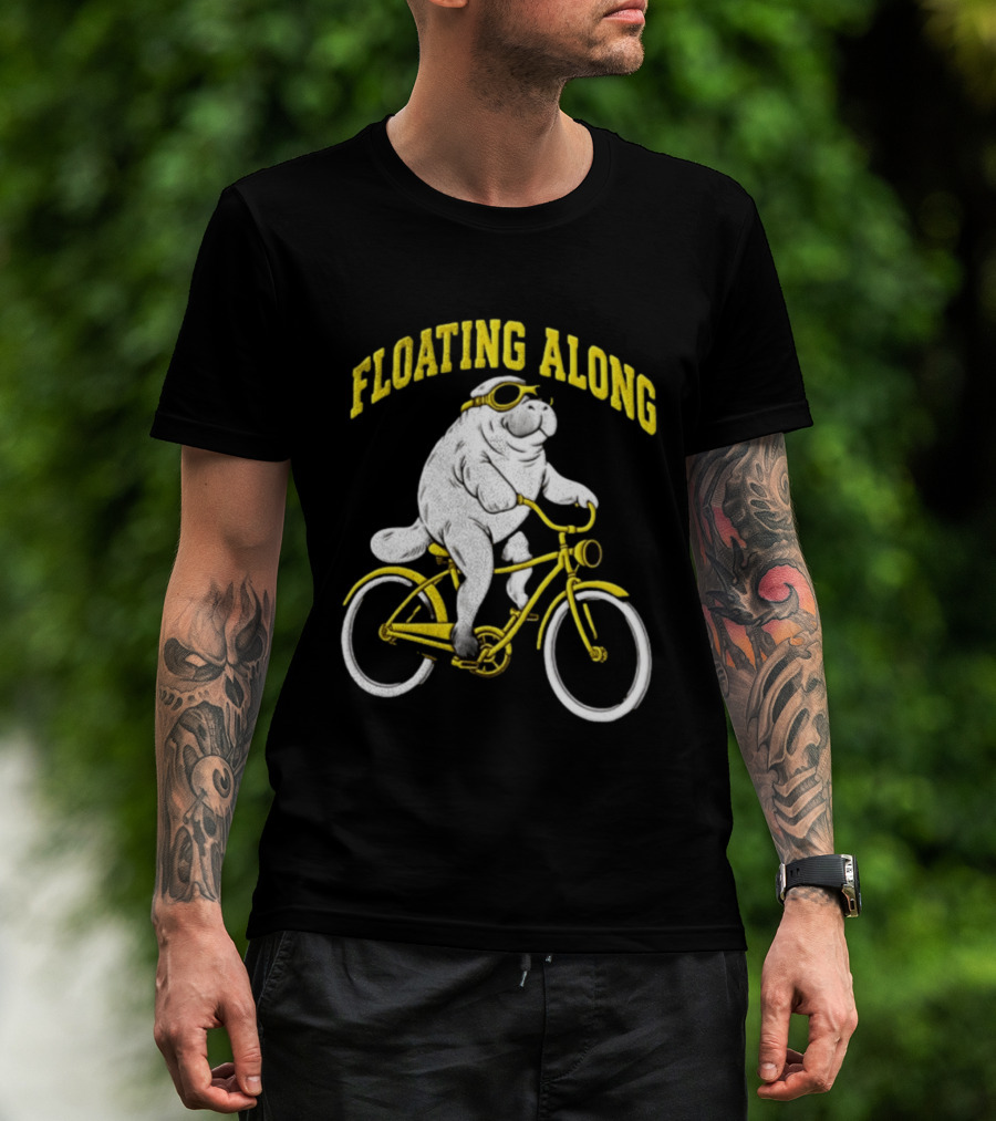 Floating Along Manatee Goggles Bicycle Rider T-Shirt