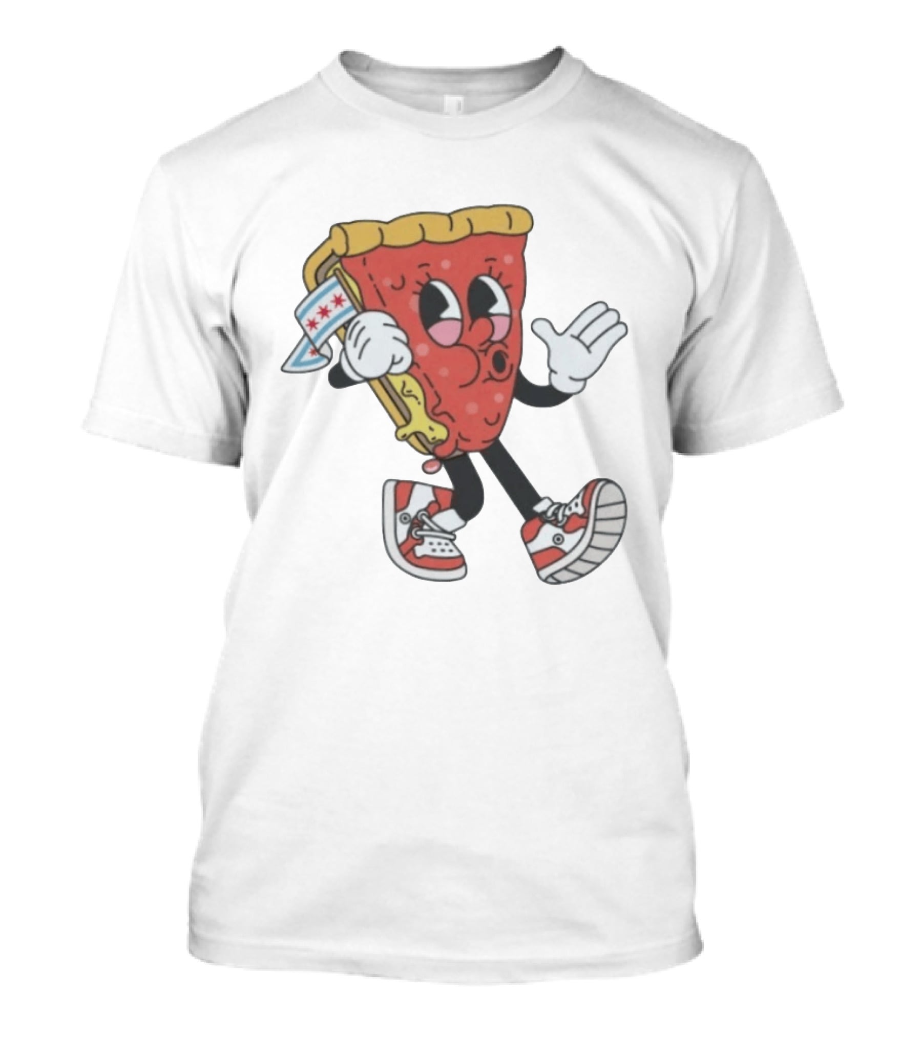 Chicago Meet The Foodies Lucy Lou Pizza Slice Walking Pizza With Chicago Flag And Sneakers T-Shirt
