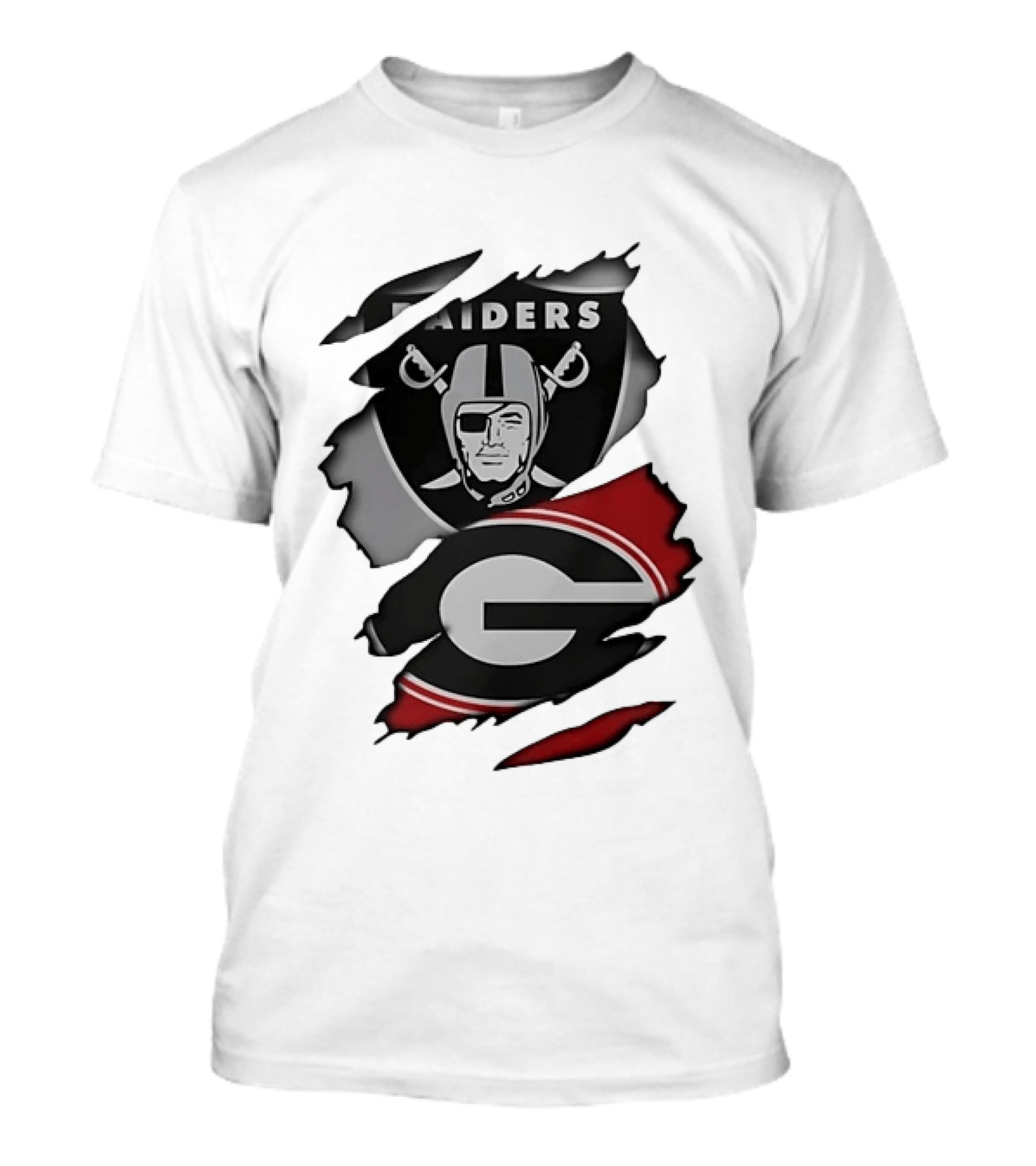 Las Vegas Raiders Georgia Bulldogs Torn Fabric NCAA Collaboration T-Shirt
