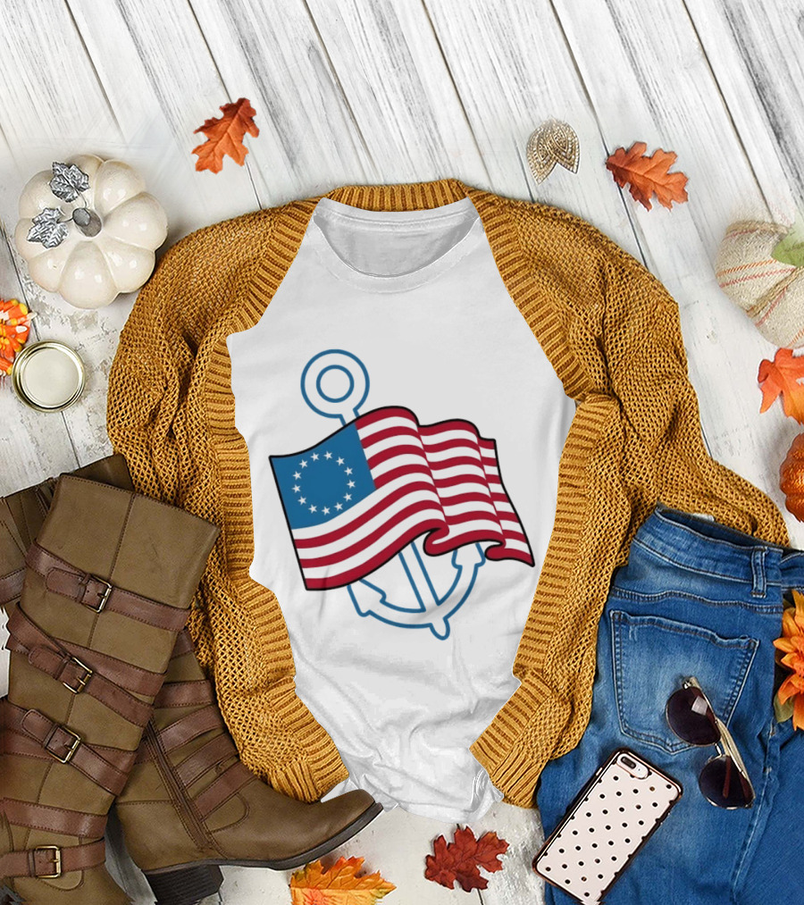 Betsy Ross Flag Nautical Anchor Patriotic T-Shirt