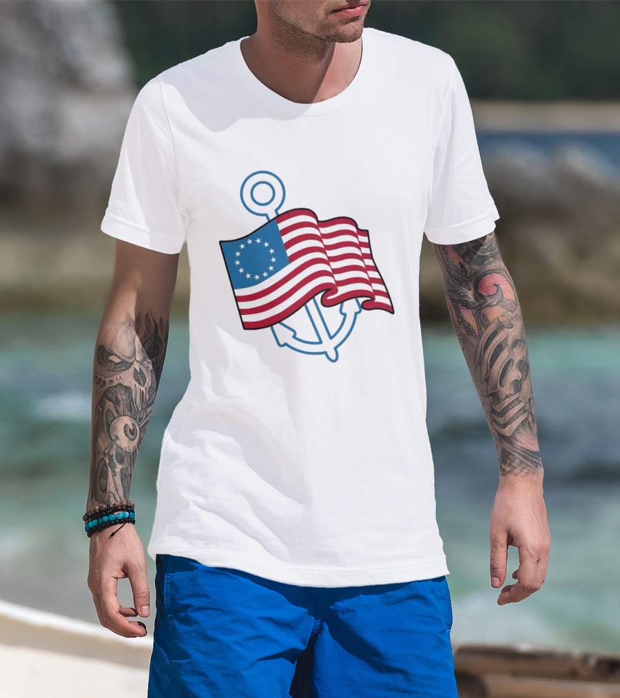 Betsy Ross Flag Nautical Anchor Patriotic T-Shirt