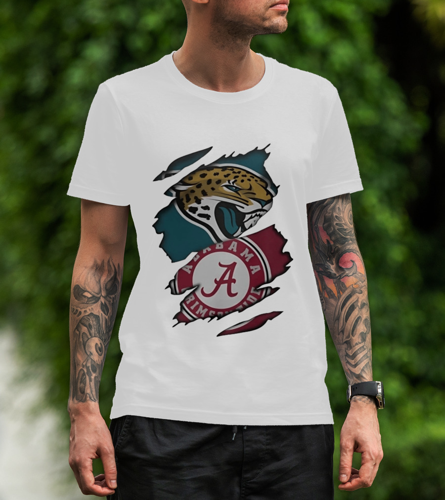Jacksonville Jaguars Alabama Crimson Tide Ripped Skin Effect NCAA T-Shirt