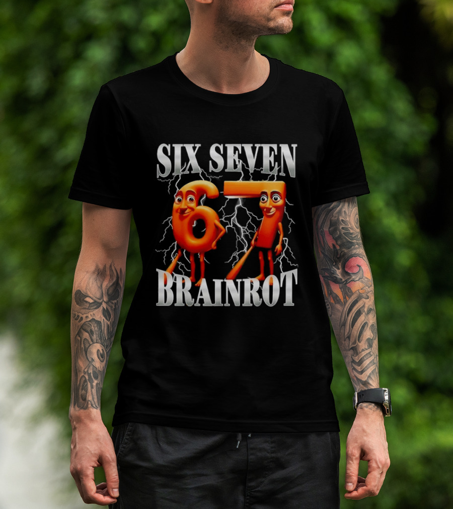 SIX SEVEN 67 BRAINROT Internet Meme Lightning T-Shirt