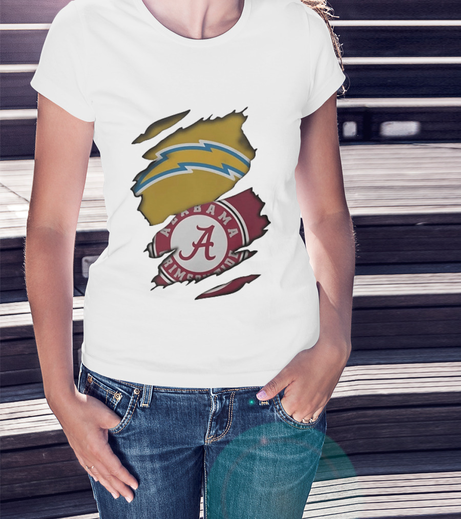 Los Angeles Chargers Alabama Crimson Tide NCAA Ripped Skin T-Shirt