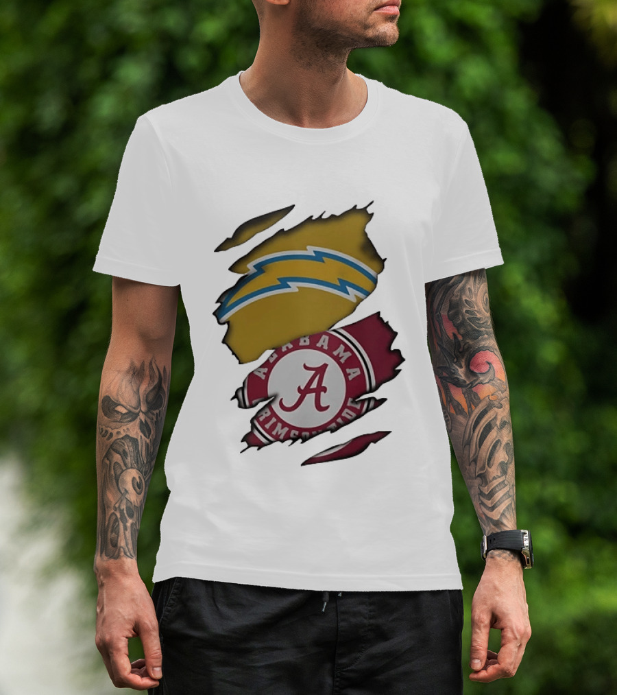 Los Angeles Chargers Alabama Crimson Tide NCAA Ripped Skin T-Shirt