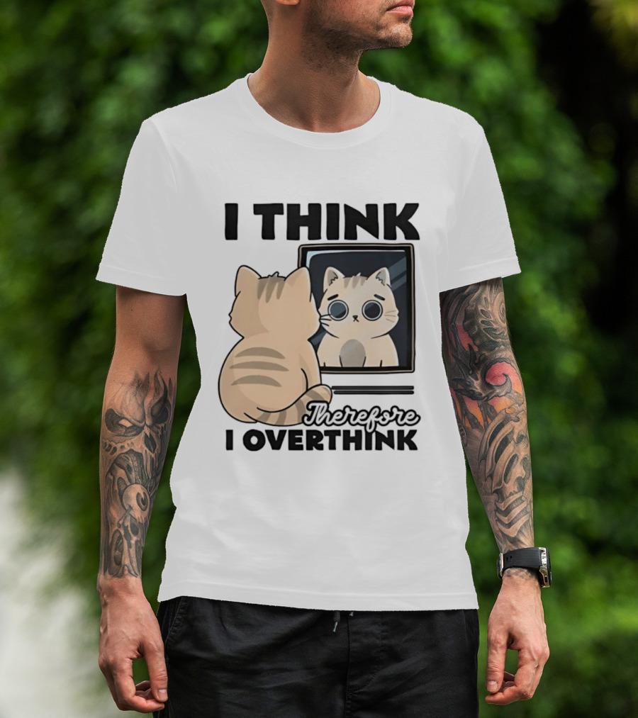 Cat I Think Therefore I Overthink Mirror Reflection T-Shirt