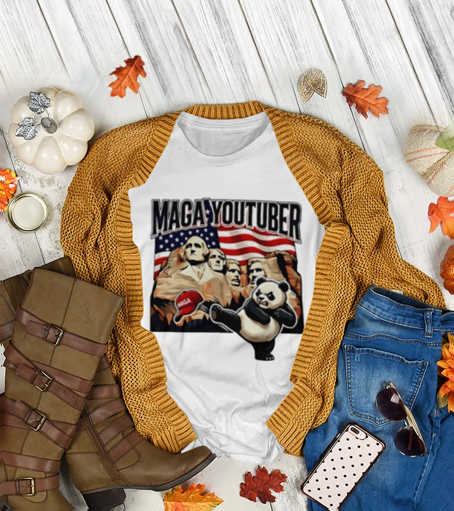 MAGA Youtuber Mount Rushmore American Flag Panda T-Shirt