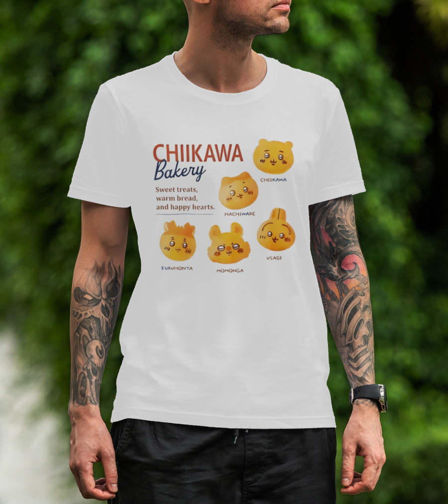 Chiikawa Bakery Sweet Treats Warm Bread Happy Hearts With Chiikawa Hachiware Furuhonya Momonga Usagi T-Shirt
