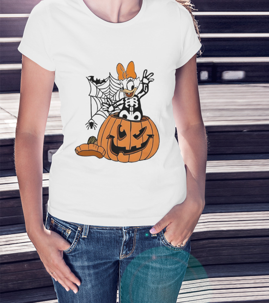 Daisy Duck Pumpkin Halloween Disney Character Spider Web T-Shirt