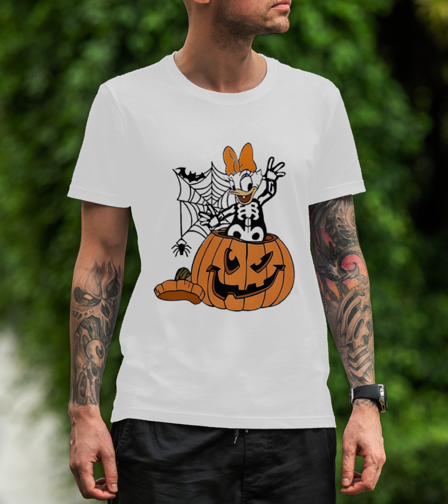 Daisy Duck Pumpkin Halloween Disney Character Spider Web T-Shirt