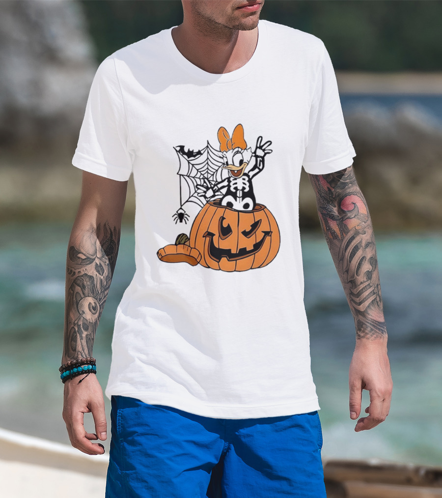 Daisy Duck Pumpkin Halloween Disney Character Spider Web T-Shirt
