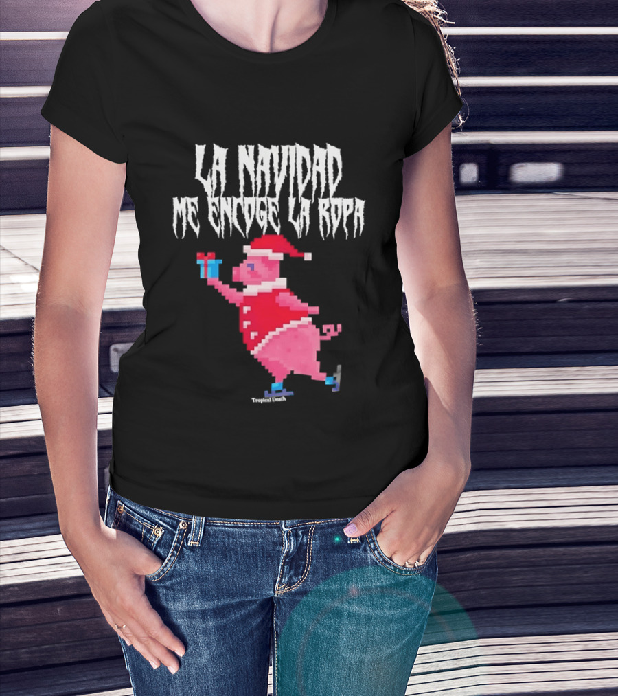 La Navidad Me Encoge La Ropa Tropical Death Pig Santa Holding T-Shirt