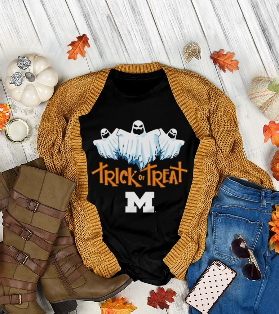 Halloween Trick Or Treat Ghosts University Of Michigan Logo M T-Shirt
