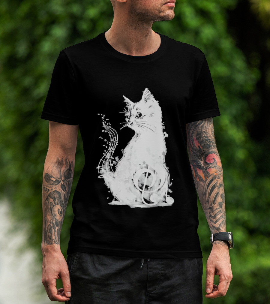 Musical Cat With Treble Clef And Notes T-Shirt