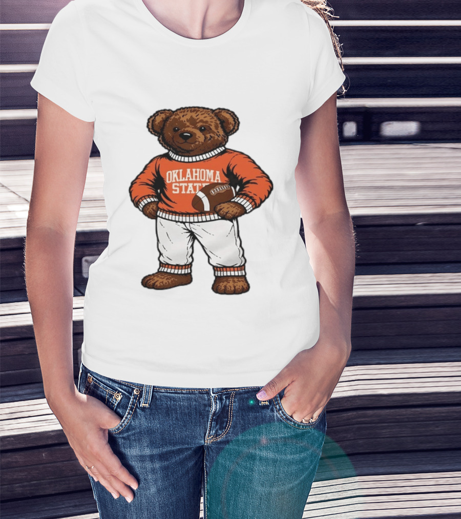 Oklahoma State Football Bear Holding Football Cowboys T-Shirt