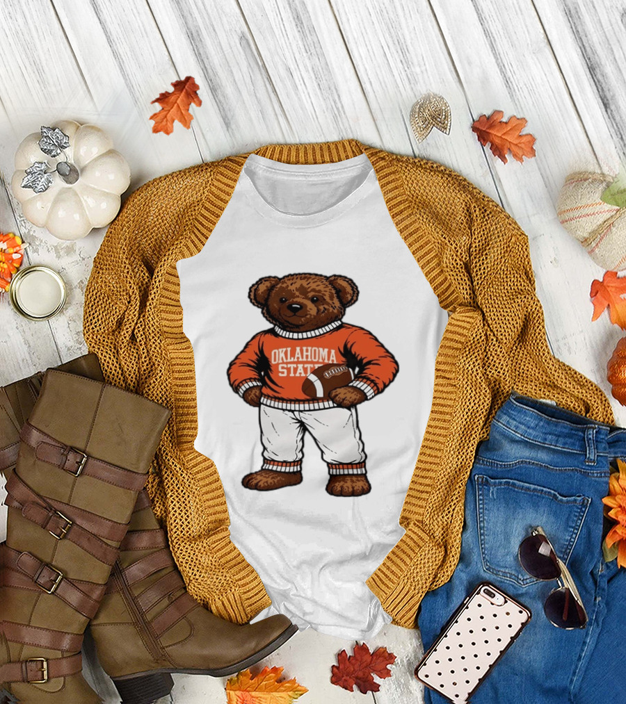 Oklahoma State Football Bear Holding Football Cowboys T-Shirt
