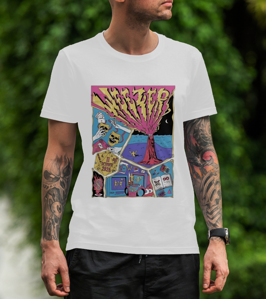 Weezer Orlando Kia Center 11 October 2026 Concert Skulls Tarot Cards Beach Scene T-Shirt