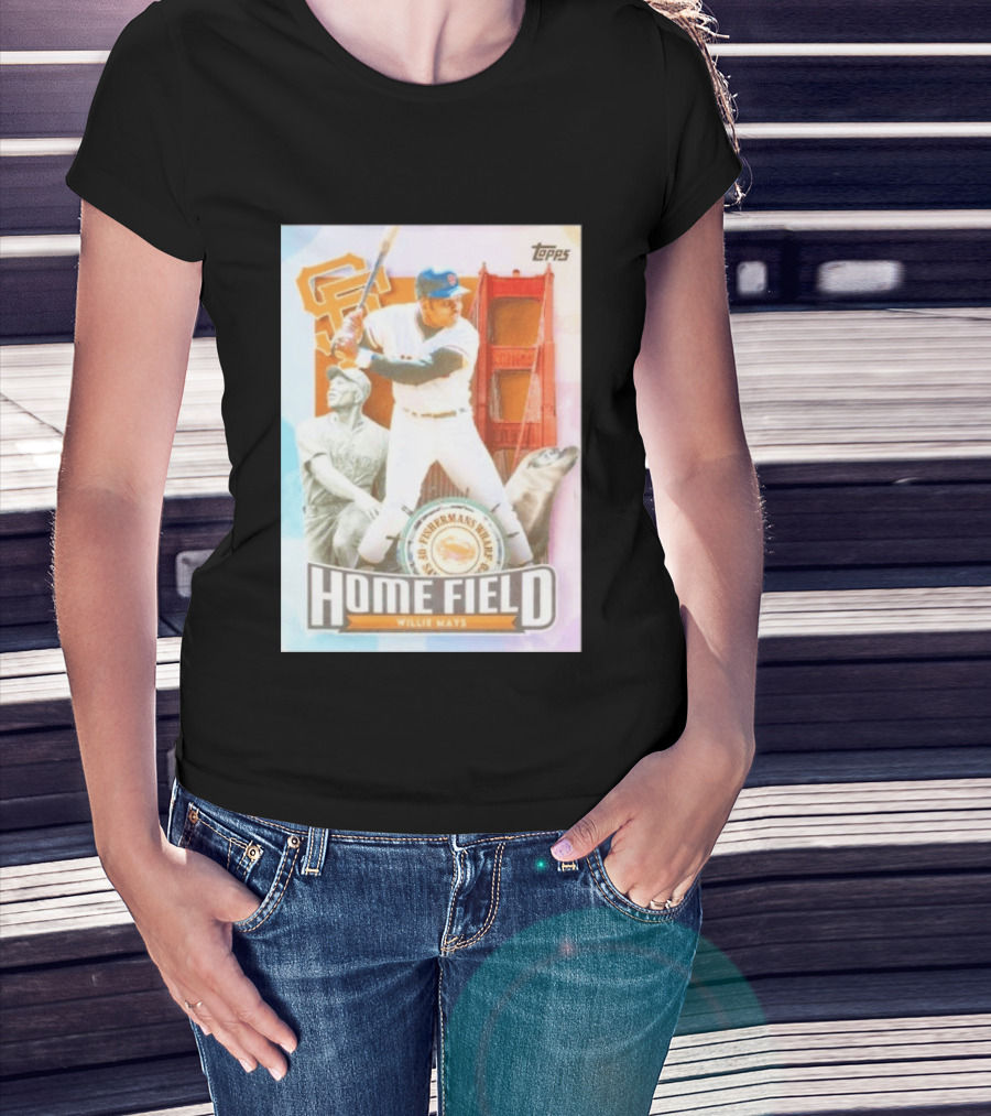 San Francisco Giants Willie Mays Topps Home Field Fisherman's Wharf Golden Gate Bridge T-Shirt