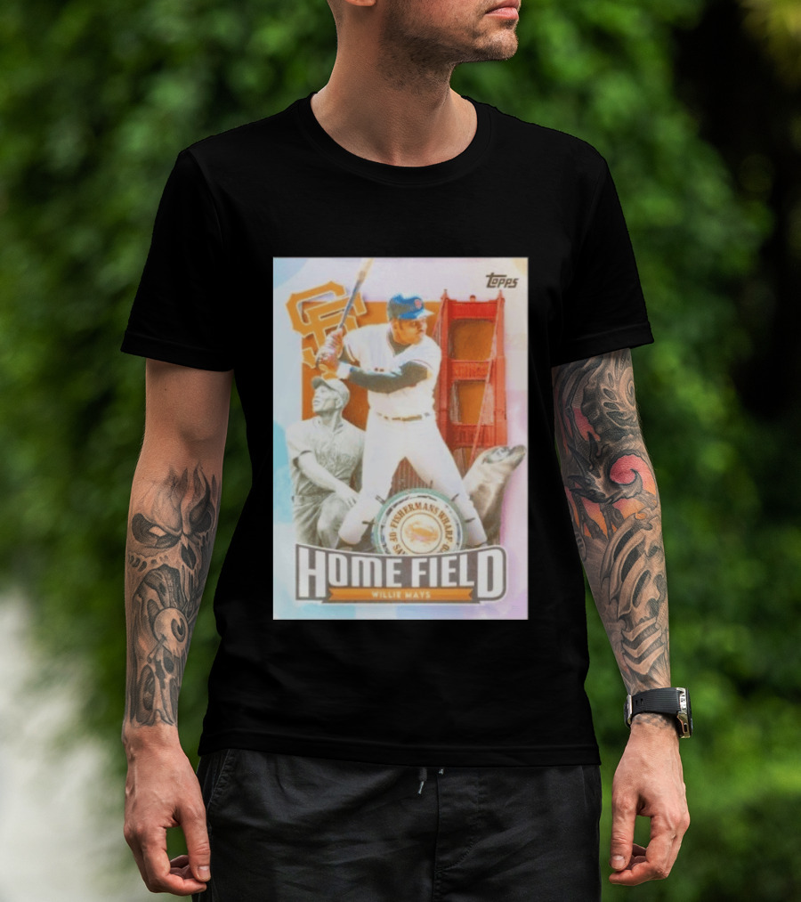 San Francisco Giants Willie Mays Topps Home Field Fisherman's Wharf Golden Gate Bridge T-Shirt