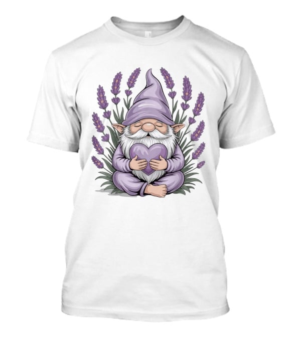 Gnome With Heart Surrounded By Lavender Flowers T-Shirt