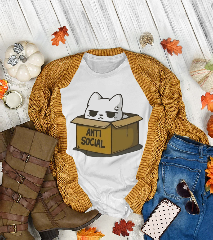 Grumpy Cat Anti Social Introvert In Box T-Shirt