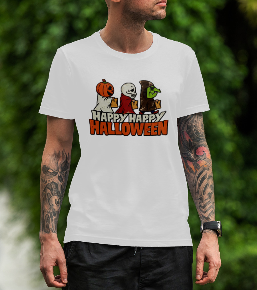 Halloween Happy Happy Halloween Pumpkin Head Skeleton Witch Trick Or Treating T-Shirt