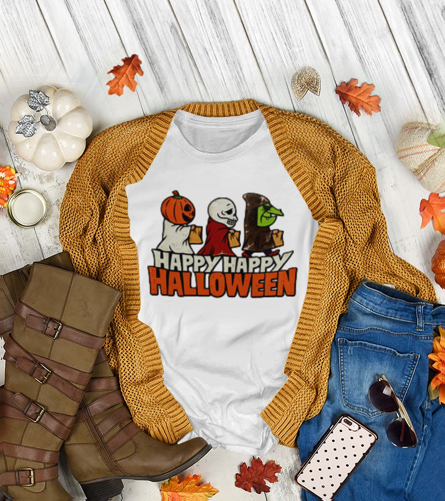 Halloween Happy Happy Halloween Pumpkin Head Skeleton Witch Trick Or Treating T-Shirt