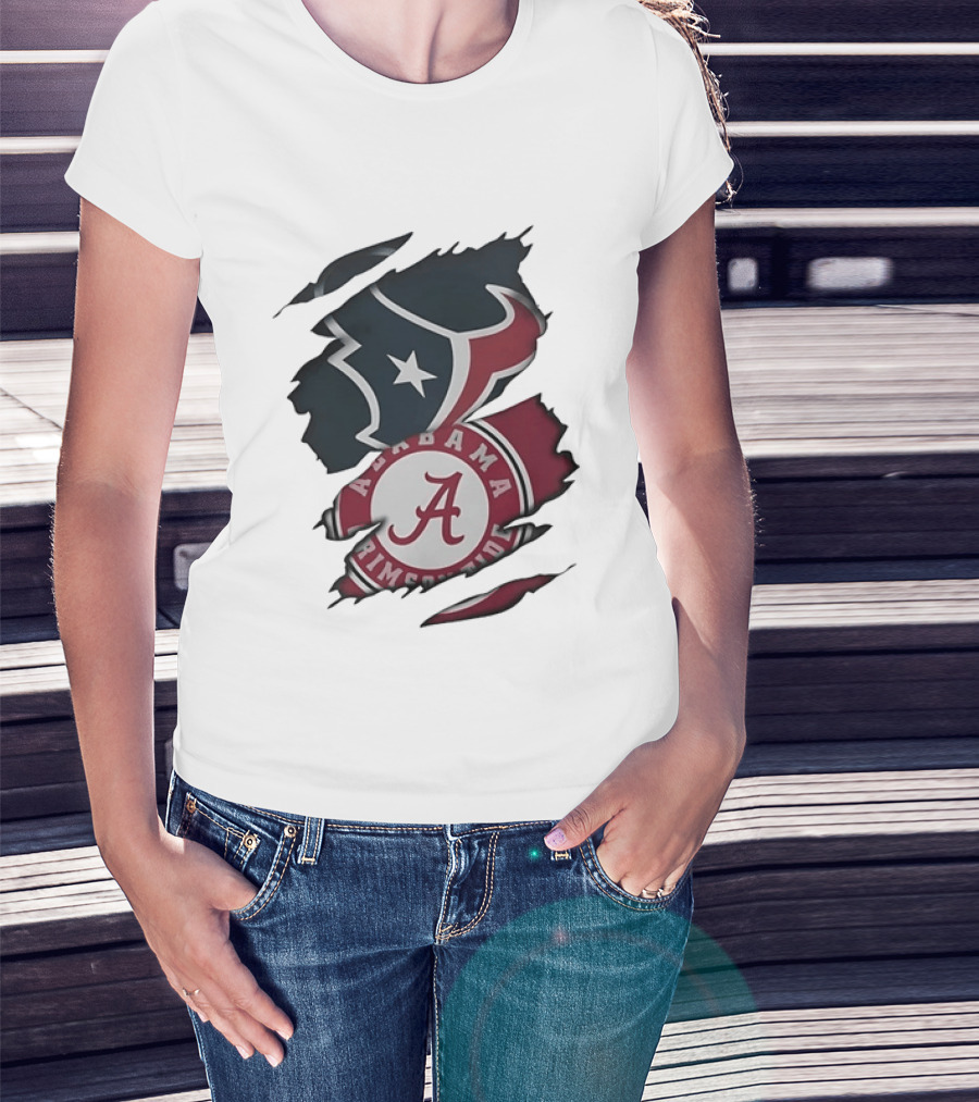 Houston Texans Alabama Crimson Tide NCAA Ripped T-Shirt
