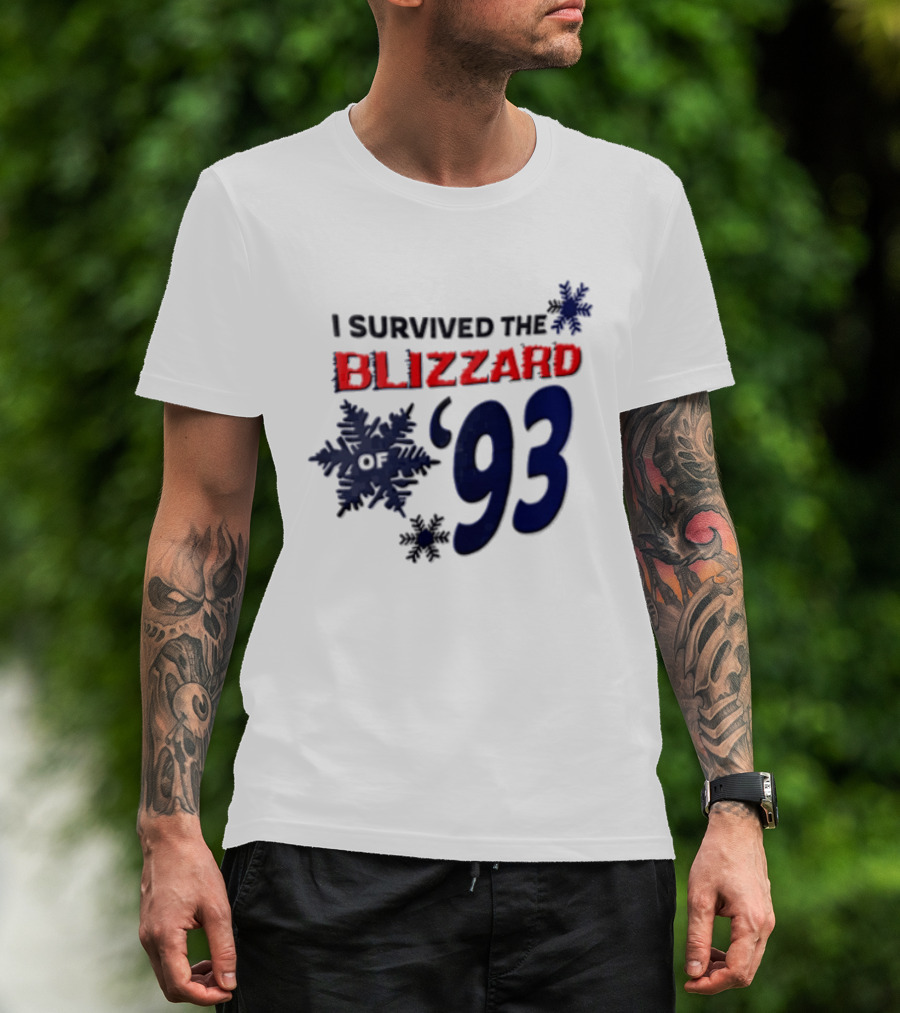 I Survived The Blizzard Of '93 Blue Snowflakes White T-Shirt