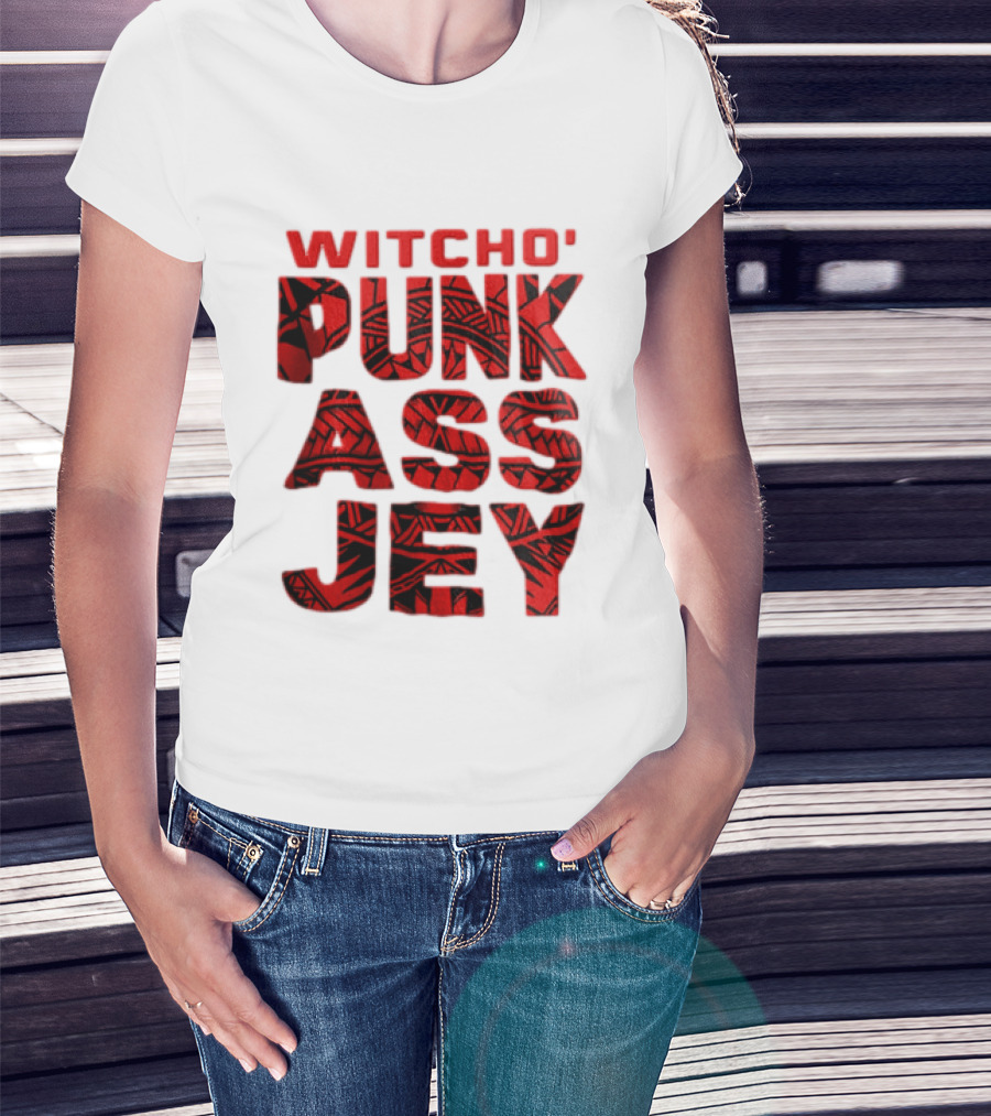 Witcho Punk ASS JEY Red And Black Tribal Patterned Block T-Shirt