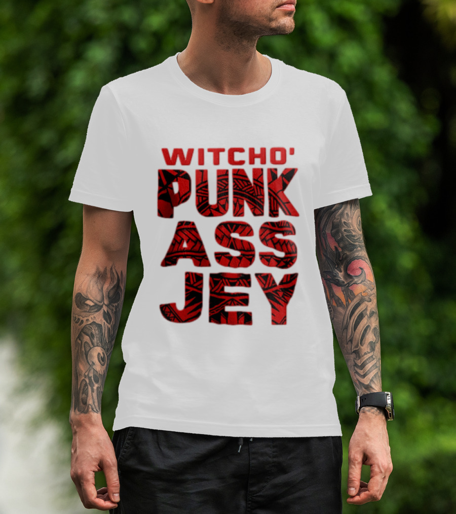 Witcho Punk ASS JEY Red And Black Tribal Patterned Block T-Shirt