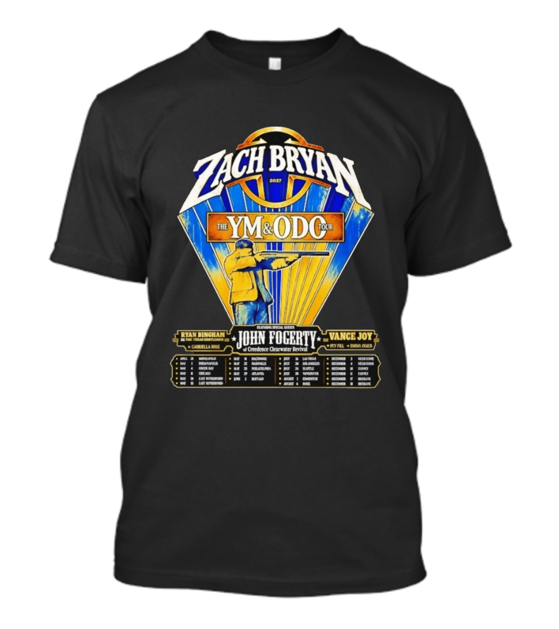 Zach Bryan 2027 The YM And ODC Tour Featuring John Fogerty Ryan Bingham Vance Joy T-Shirt