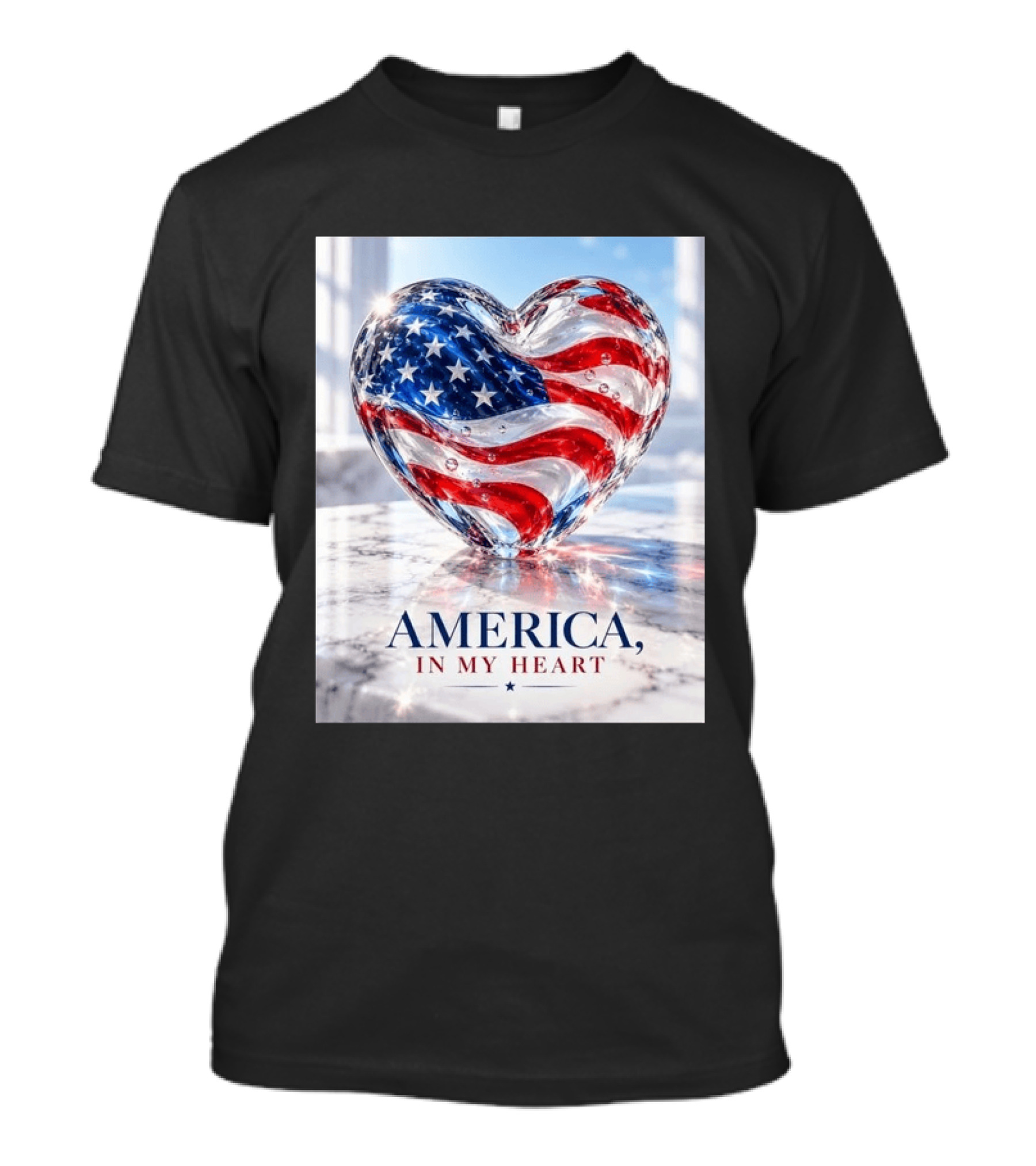 America In My Heart Flag Heart Glass T-Shirt