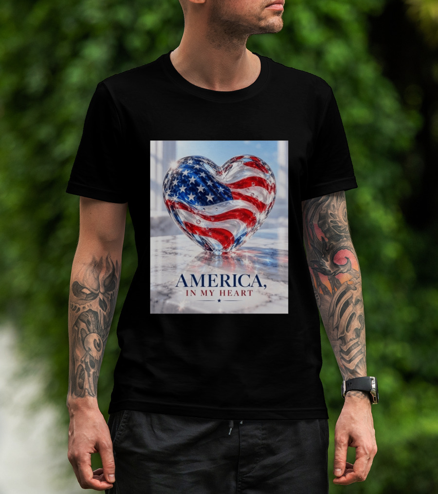 America In My Heart Flag Heart Glass T-Shirt