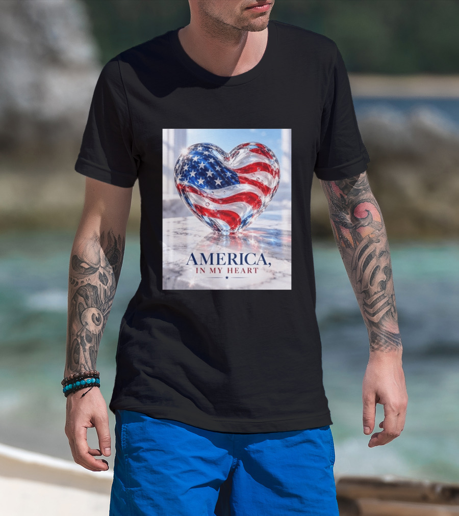 America In My Heart Flag Heart Glass T-Shirt