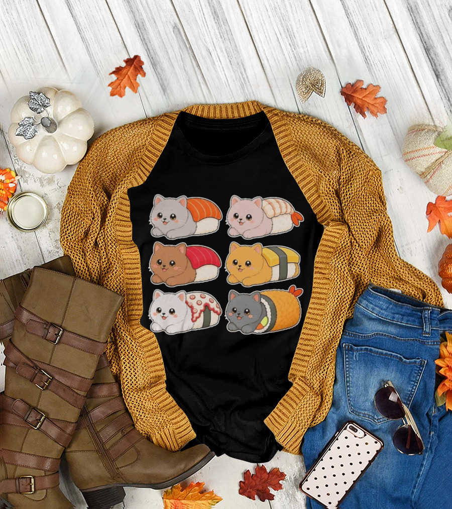 Kawaii Kitten Sushi Rolls Cute Cats Cat Lover T-Shirt
