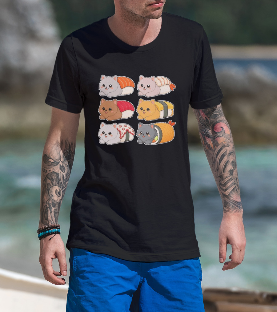 Kawaii Kitten Sushi Rolls Cute Cats Cat Lover T-Shirt