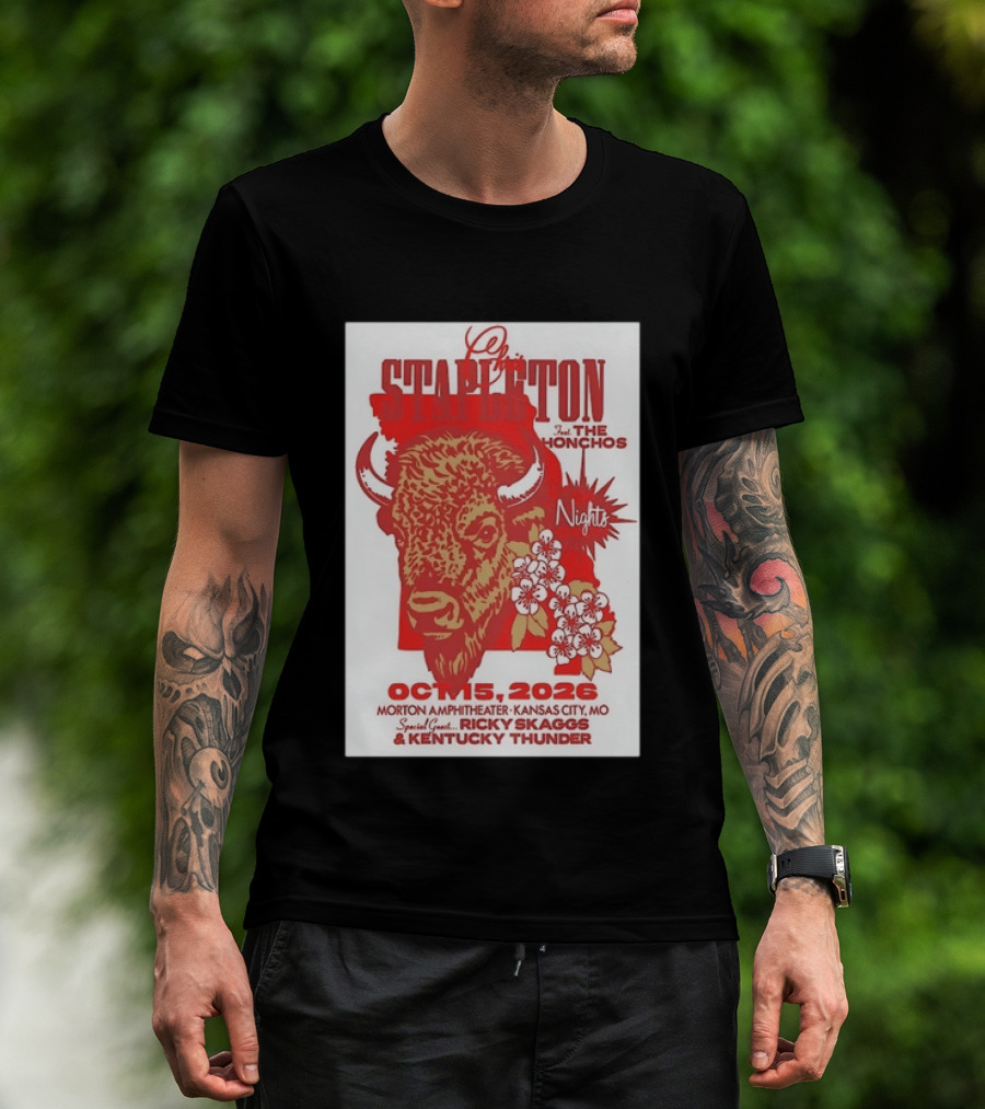 Chris Stapleton Featuring The Honchos And Ricky Skaggs Kentucky Thunder Kansas City Concert October 15 2026 Morton Amphitheater T-Shirt