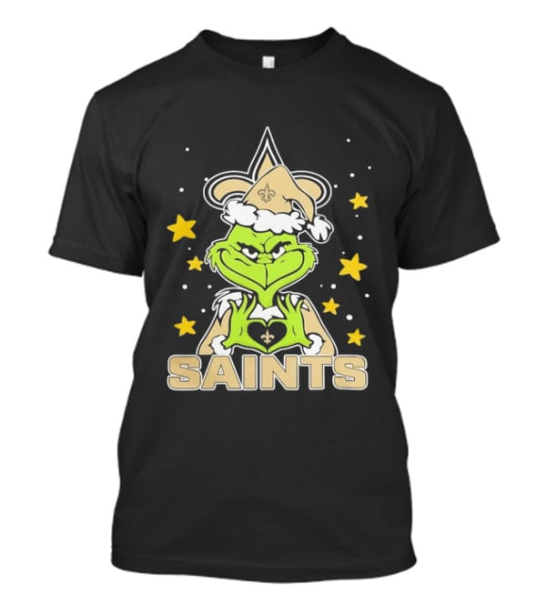 New Orleans Saints Grinch Heart Hands Christmas Holiday 2026 T-Shirt