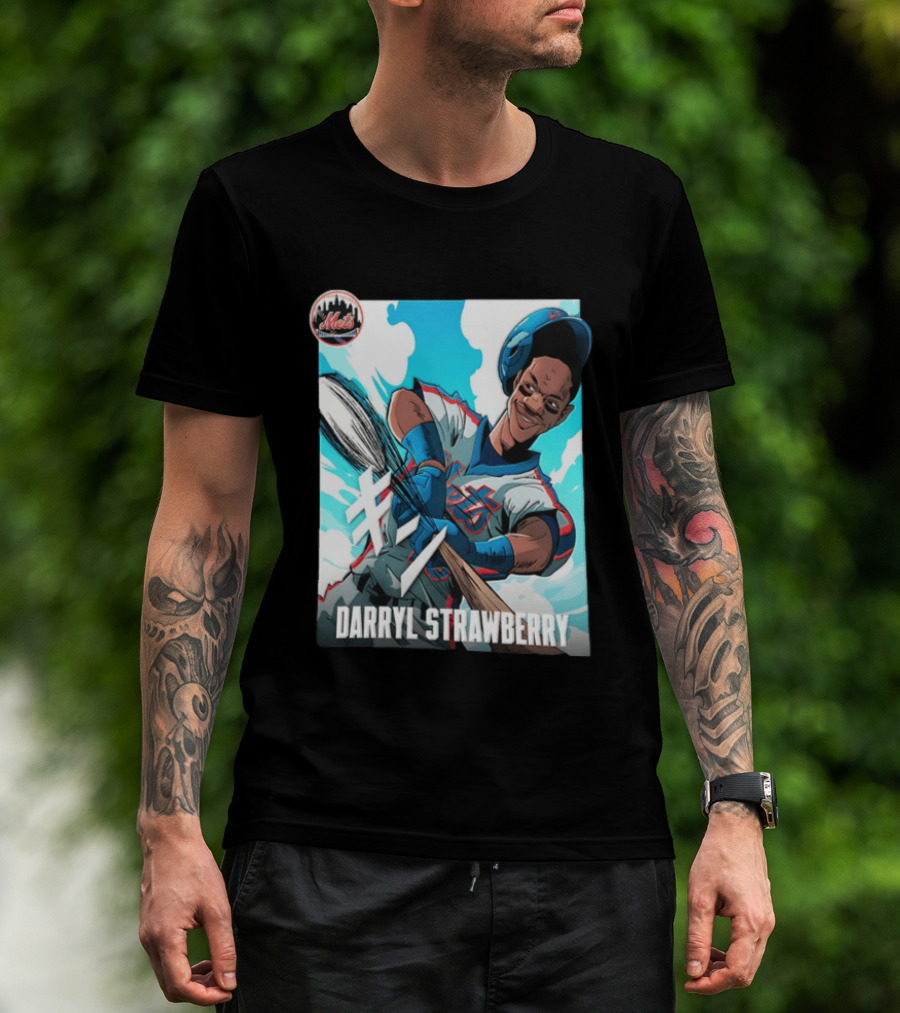 Darryl Strawberry New York Mets MLB Baseball Player Swinging Bat Cartoon T-Shirt