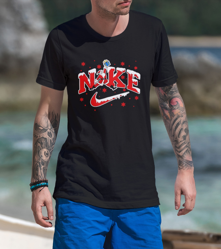 Santa Claus Christmas Jump Holiday Nike Snowflakes T-Shirt