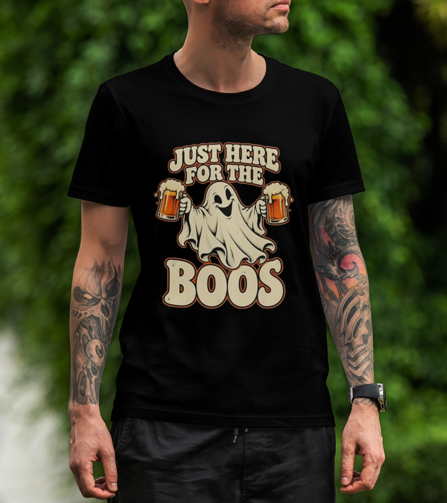 Just Here For The Boos Ghost Drinking Beer T-Shirt