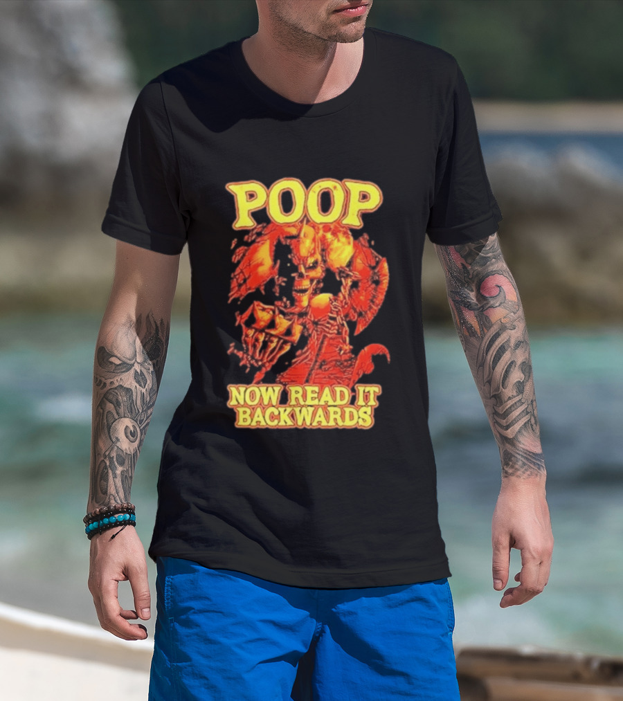 Skeleton Poop Now Read It Backwards Halloween Humor T-Shirt
