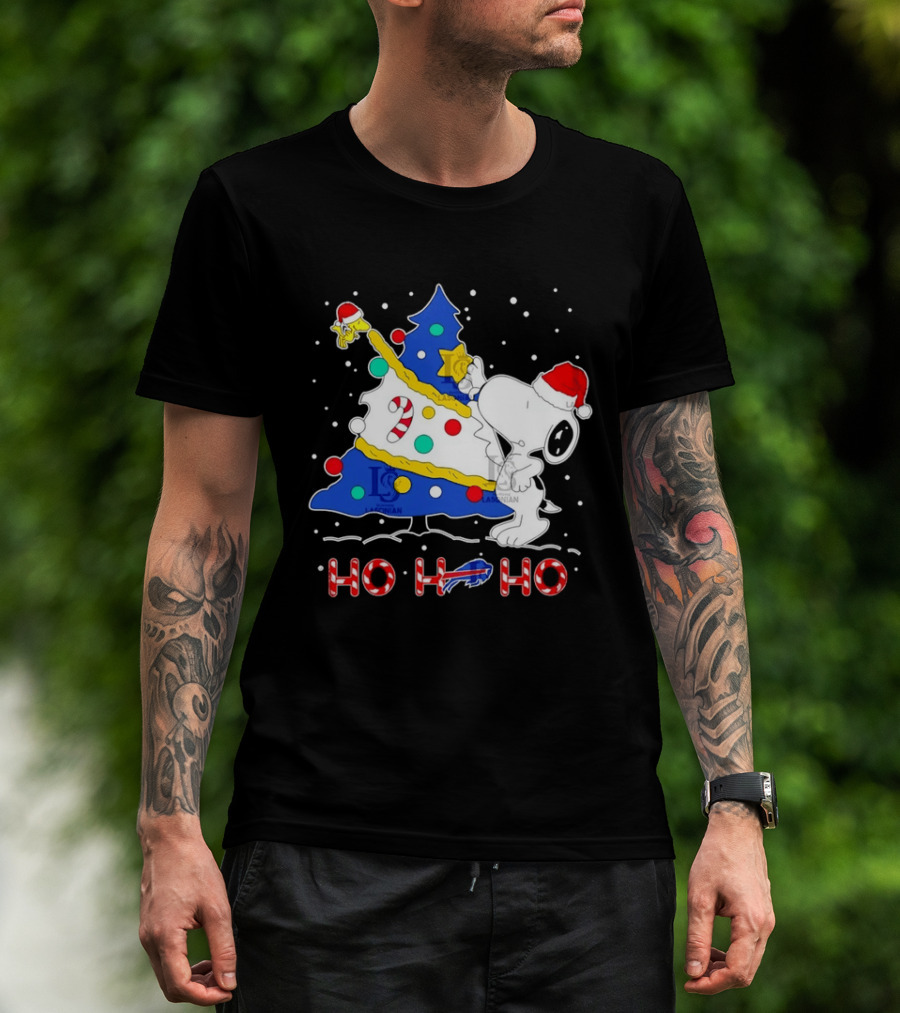 Snoopy Woodstock Buffalo Bills Christmas Tree Ho Ho Ho T-Shirt