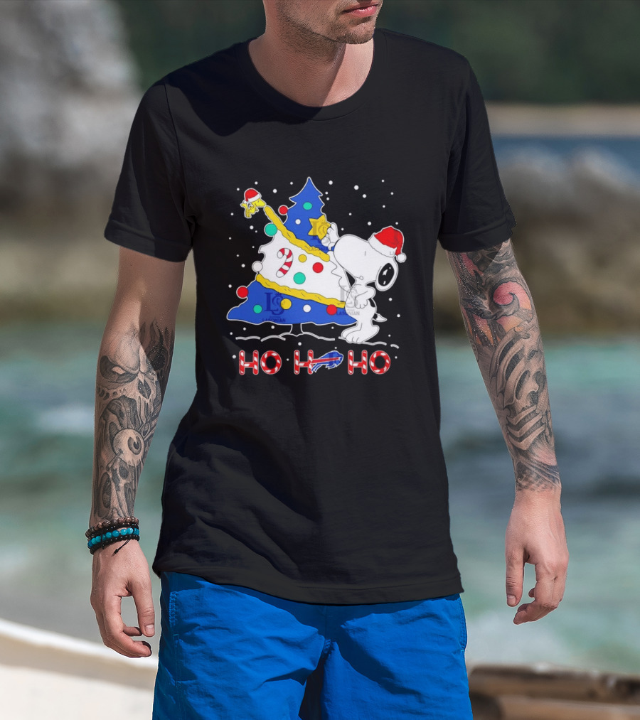 Snoopy Woodstock Buffalo Bills Christmas Tree Ho Ho Ho T-Shirt