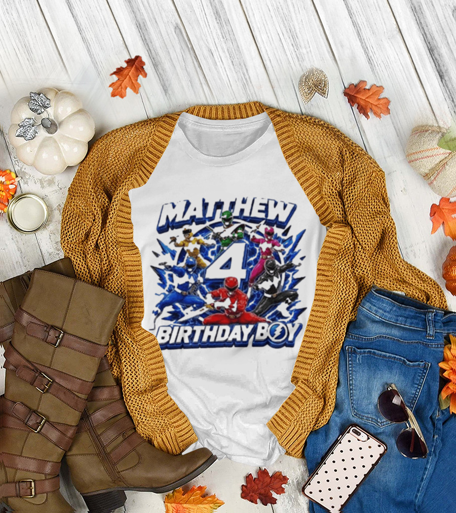Mighty Morphin Power Rangers 4th Birthday Boy Matthew T-Shirt