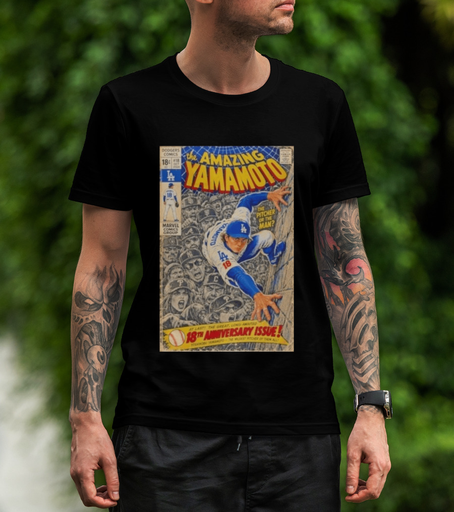 The Amazing Yamamoto Dodgers Comics 18th Anniversary Pitcher Issue T-Shirt