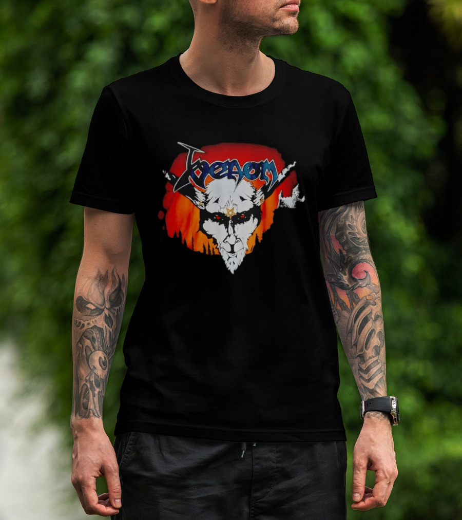 Venom Heavy Metal Goat With Star Symbol And Fiery T-Shirt