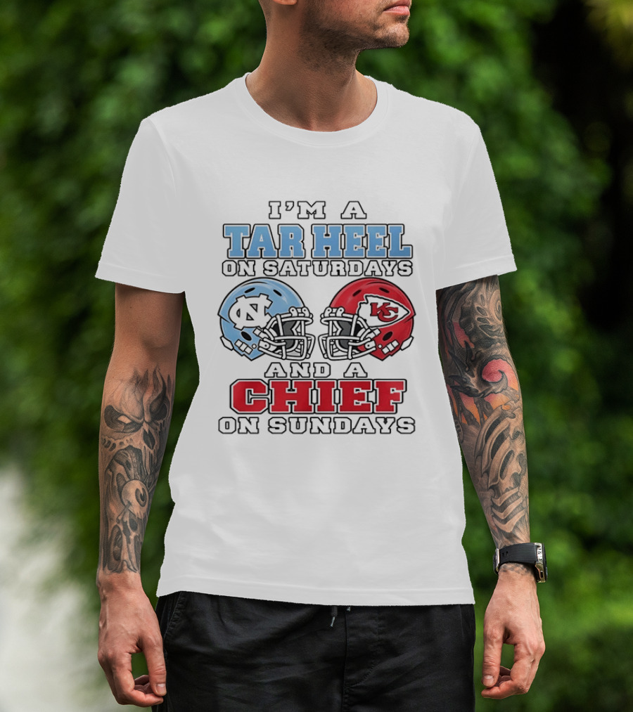 I'm A Tar Heel On Saturdays And A Chief On Sundays Football Helmets T-Shirt