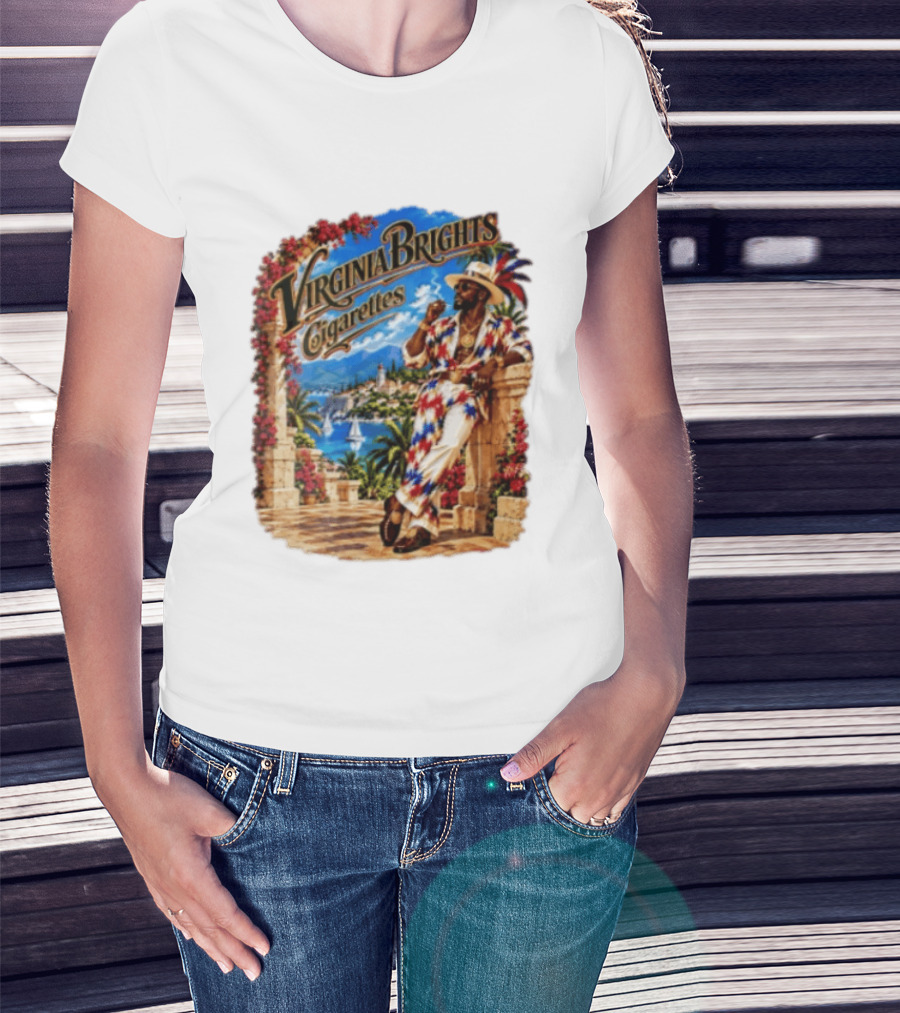 Virginia Brights Cigarettes Man On Mediterranean Terrace Smoking T-Shirt